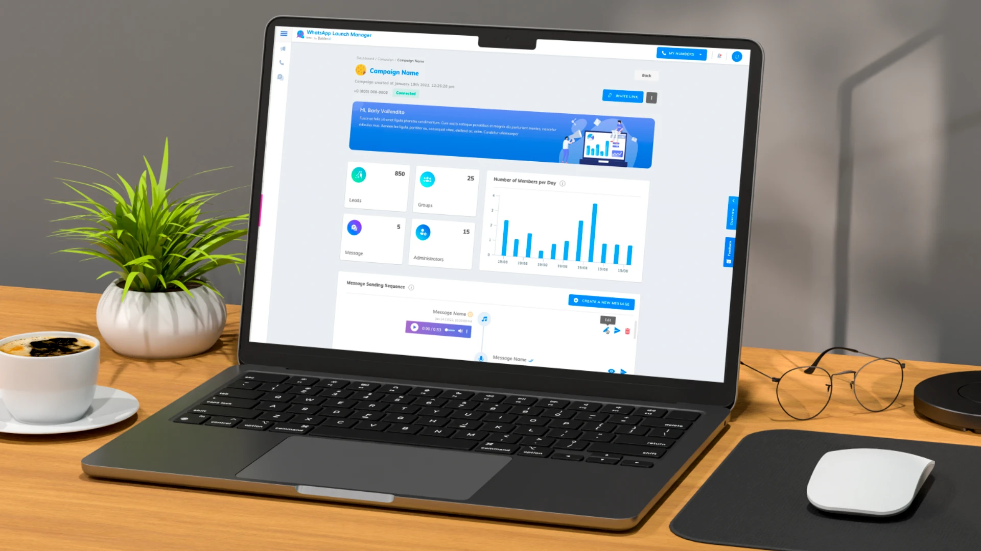 Design de CRM WhatsApp Launch Manager